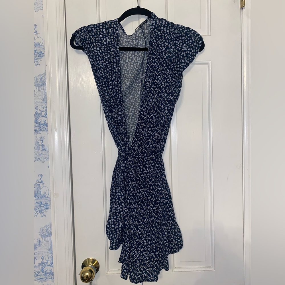 Brandy Melville floral blue mini wrap dress